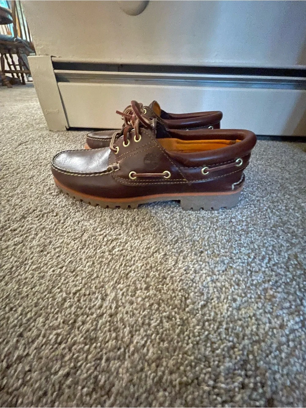 Timberland Dark Brown Leather Boat Shoes with Tan Lug Sole